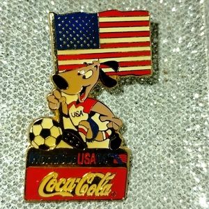 Vintage Coca-Cola soccer dog holding American flag